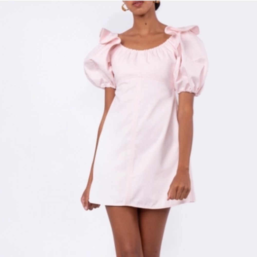 $720 ELLERY Valeria Pale Pink Blush Cotton Puff Sleeve Mini Dress women’s